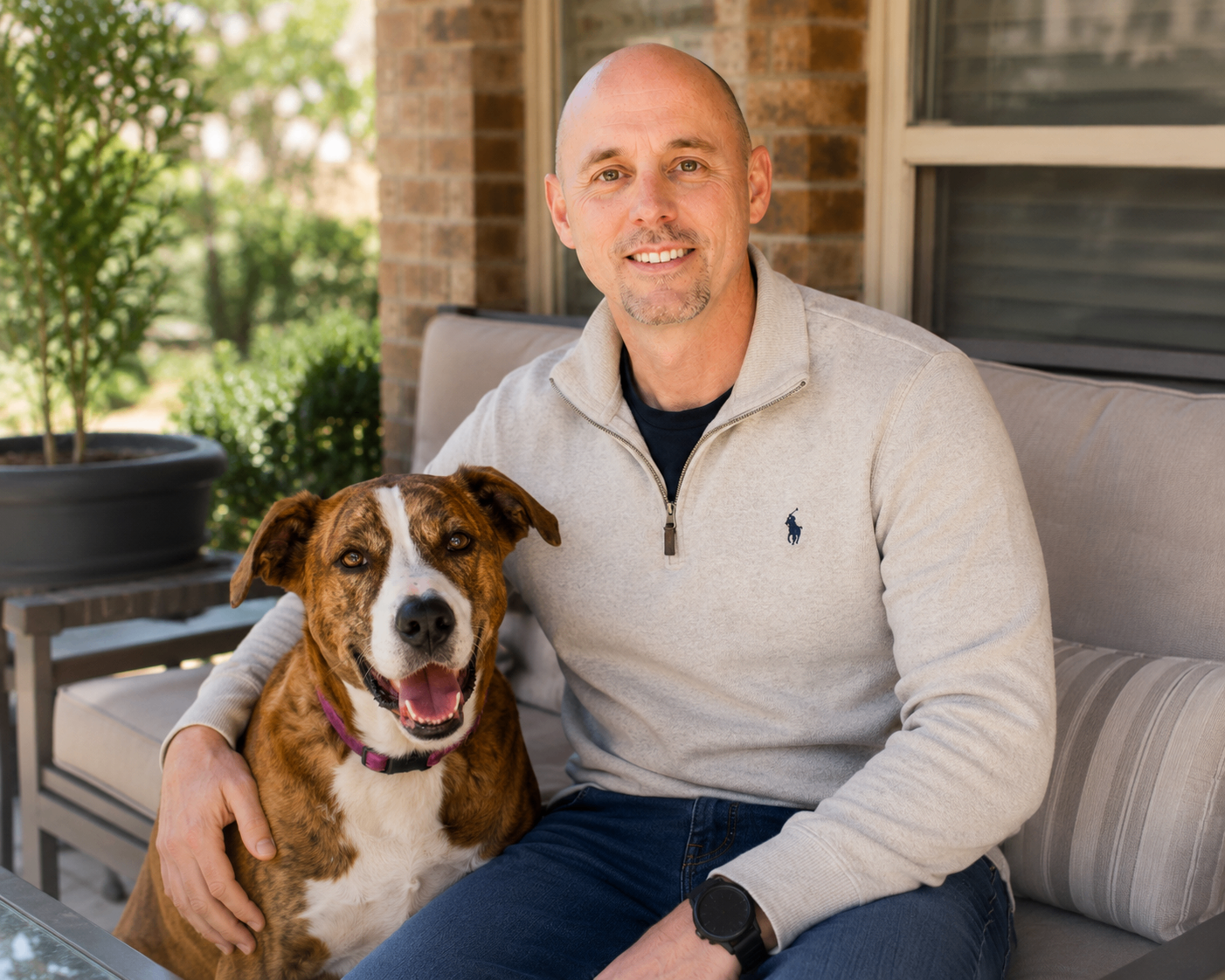 Phil Vaughn, founder of Valor Health Solutions, with his dog Molly in Keller, TX